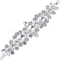 1Pc Brass Rhinestone Sewing Decorate, Wedding Theme, Dress Shoes Garment Decoration, Flower, Silver, 180x46x11mm, Hole: 4.5mm(DIY-FG0002-49)