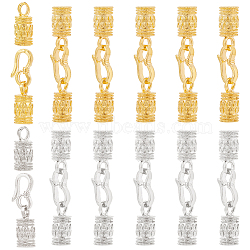 Elite 12Pcs 2 Colors Zinc Alloy Hook and S-Hook Clasps, with Cord Ends, Suitable for Bracelet Braid Rope Tail Buckle, Golden & Silver, 46mm, Clasp: 16x8x2mm, Cord End: 17.5x8mm, Hole: 4mm, Inner Diameter: 5.5mm, 6pcs/color(FIND-PH0009-20)