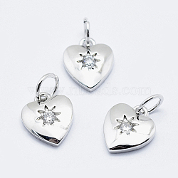 Brass Micro Pave Clear Cubic Zirconia Charms, Long-Lasting Plated, Cadmium Free & Nickel Free & Lead Free, Heart with Star, Real Platinum Plated, 10x8.5x2mm, Hole: 3mm(ZIRC-J040-09P-NR)