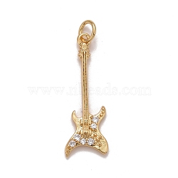 Brass Clear Cubic Zirconia Pendants, Cadmium Free & Nickel Free & Lead Free, Long-Lasting Plated, Electric Guitar, Real 18K Gold Plated, 27x9x2mm, Hole: 2mm(KK-M229-51G)