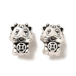 Tibetan Style Alloy European Beads, Large Hole Beads, Cadmium Free & Lead Free, Dragon, Antique Silver, 14x10x9mm, Hole: 4mm, about 327pcs/1000g(FIND-C043-040AS)