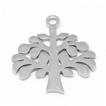 304 Stainless Steel Pendants, Tree of Life, Stainless Steel Color, 19.5x18x1mm, Hole: 2mm