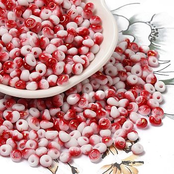 Baking Paint Glass Seed Beads, Round Hole, Teardrop, Red, 5~5.5x4~5x3~3.5mm, Hole: 1.2mm, about 2500pcs/pound