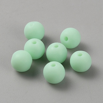 Acrylic Frosted Round Beads, Light Green, 7.8x7mm, Hole: 1.6mm