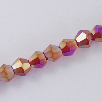 Glass Beads Strands, AB Color Plated, Faceted, Bicone, Dark Red, 2x3mm, Hole: 0.5mm, about 200pcs/strand, 16.5 inch