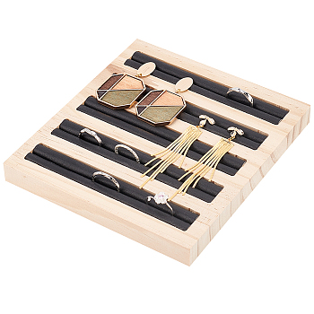 5-Slot Bamboo Ring Displays, Rectangle, Black, 16.5x15x1.7cm