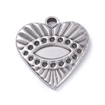 304 Stainless Steel Pendant Rhinestone Cabochons, Heart with Eye, Stainless Steel Color, 17x16x2.5mm, Hole: 2mm, Fit for 1mm and 7x2.6mm Rhinestone