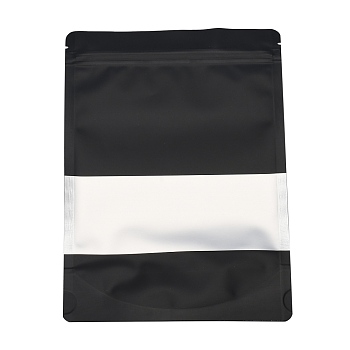 Color Printing Aluminum Foil Open Top Zip Lock Bags, Food Storage Bags, Sealable Pouches, for Storage Packaging with Tear Notches, Rectangle, Black, 23x16x0.2cm, Inner Measure: 14.5cm, Window: 16x6cm, Unilateral Thickness: 4.7 Mil(0.12mm)