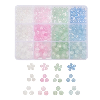 12 Style Crackle Glass Beads, Dyed & Heated, Frosted, Round, Mixed Color, about 400pcs/box