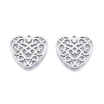 201 Stainless Steel Pendant, Hollow Charms, Heart, Stainless Steel Color, 23x24.5x1.5mm, Hole: 1.5mm