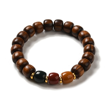 Wood Bead Bracelets, with Alloy Beads and Gemstone Beads, Buddhist Jewelry, Stretch Bracelets, Coconut Brown, 9mm, Inner Diameter: 2 inch(5.2cm)