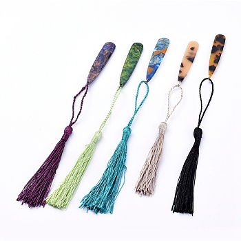 Cellulose Acetate(Resin) Bookmarks, with Polyester Tassel Big Pendants, Teardrop, Mixed Color, 200mm