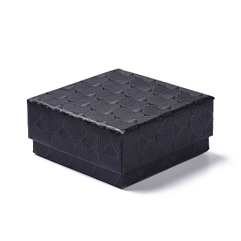 Paper Jewelry Set Boxes, with Black Sponge, for Necklaces and Earring, Square, Black, 7.5x7.5x3.6cm