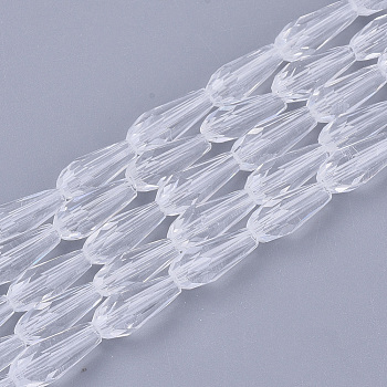 Transparent Glass Beads Strands, Faceted, Teardrop, Clear, 9~10x4mm, Hole: 1mm, about 72pcs/Strand, 26.38~27.17 inch(67~69cm)