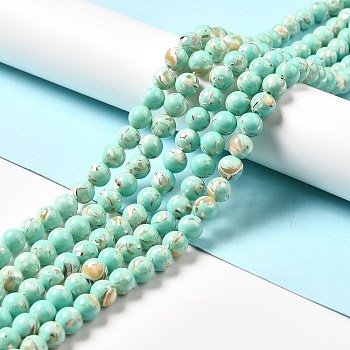 Synthetic Turquoise and Sea Shell Assembled Beads Strands, Dyed, Round, Aquamarine, 10mm, Hole: 1.2mm, about 40pcs/strand, 15.55''(39.5cm)