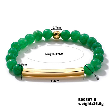 Natural Green Aventurine Stretch Bracelets, Brass Tube Beaded for Women, Elegant and Stylish Daily Accessory, Inner Diameter: 6-3/4 inch(17cm)