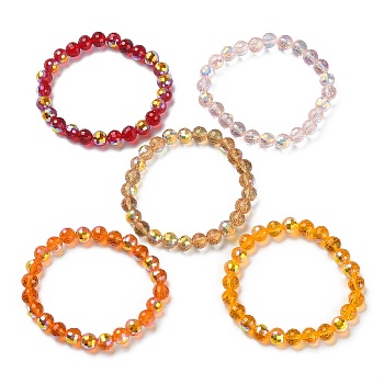 Sparkling Glass Round Beaded Stretch Bracelets for Women, Mixed Color, Inner Diameter: 2-1/8 inch(5.4cm)