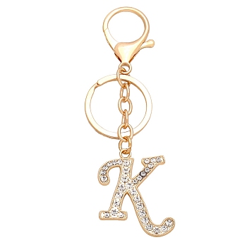 Alloy Rhinestone Letter Pendant Keychain, for Bag Pendant Accessories, Letter K, 114x38mm