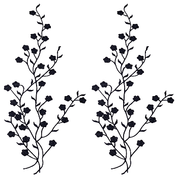 Cotton Embroidery Ornament Accessories, Appliques, Flower, Black, 450~470x1mm