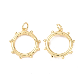 Rack Plating Brass Pendants, with Jump Ring, Cadmium Free & Lead Free, Long-Lasting Plated, Long-Lasting Plated, Round Ring, Real 18K Gold Plated, 19.5x19x3.5mm, Jump Ring: 5x1mm, Inner Diameter: 3mm
