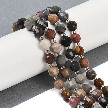 Natural Ocean Jasper Beads Strands, Faceted, Bicone, Double Terminated Point Prism Beads, 8x7mm, Hole: 1.2mm, about 40pcs/strand, 15.16''(38.5cm)