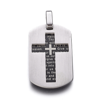 304 Stainless Steel Pendants, Rectangle with Lord's Prayer Cross, Gunmetal & Stainless Steel Color, 36x19x3mm, Hole: 4mm