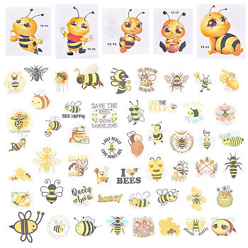 Nbeads PVC Self Adhesive Stickers, for Kids Waterproof Bee Sticker Laptop Stickers Pack, Bees Pattern, 2.3~7.6x3.7~8.5x0.02cm, 50pcs/bag, 1bag