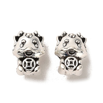 Tibetan Style Alloy European Beads, Large Hole Beads, Cadmium Free & Lead Free, Dragon, Antique Silver, 14x10x9mm, Hole: 4mm, about 327pcs/1000g