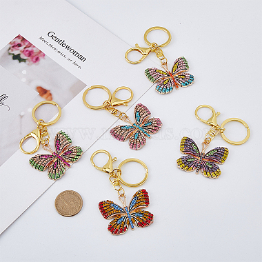 5Pcs Colorful Full Rhinestone Butterfly Pendant Keychain(KEYC-PH01489)-3