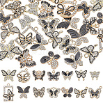 42Pcs 14 Styles Alloy Black Enamel Pendants, with Crystal Rhinestone, Butterfly Charms, Golden, 15.5~26x17~25x1.5~3mm, Hole: 1.5~3.5mm, 3pcs/style (FIND-SC0024-27)