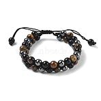 Adjustable Woven Round Synthetic Non-magnetic Hematite & Imitation Quartz & Natural Tiger Eye Braided Bead Anklets for Women, Inner Diameter: 2-1/2 inch(62mm)~4 inch(100mm)(AJEW-D071-01A)
