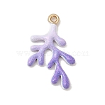 Alloy Enamel Pendants, Coral Charms, Long-Lasting Plated, Golden, Purple, 22x13.5x2mm, Hole: 1.2mm(FIND-Z119-02G-01)