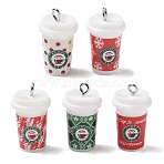 Christmas Theme Opaque Resin Pendants, Coffee Cup, with Platinum Iron Loop , Mixed Color, 25.5x14.5mm, Hole: 2mm(RESI-I344-01P)