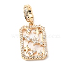 Natural Shell Carved Pendants, Brass Pave Clear Cubic Zirconia Rectangle with Star Charms, Seashell Color, Real 18K Gold Plated, 29mm, Hole: 5.5x4.5mm(KK-N290-07G)