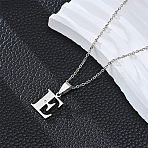 201 Stainless Steel Crystal Rhinestone Initial Pendant Necklaces, Stainless Steel Color, Non-Tarnish, Letter E, 19.69 inch(50cm)(FS-WG28760-05)