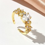 Brass Micro Pave Cubic Zirconia Cuff Open Rings, Cadmium Free & Lead Free, Rack Plating, Long-Lasting Plated, Golden, 8mm, Inner Diameter: 17mm(RJEW-C163-25B-G)