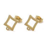 Ion Plating(IP) 304 Stainless Steel Stud Earring Findings, Square, Golden, 10x8.5mm, Hole: 1.2mm, Pin: 0.7x11mm(STAS-I206-22G)