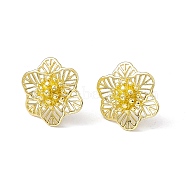 Rack Plating Brass Hollow Out Flower Stud Earrings for Women, Cadmium Free & Lead Free, Real 18K Gold Plated, 17x15.5mm, Pin: 0.7mm(EJEW-I277-17G)