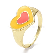Heart Alloy Enamel Finger Rings, Light Gold, Goldenrod, 2mm, US Size 8 1/2(18.5mm)(RJEW-Z008-28LG-B)