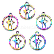 Rainbow Color Alloy Pendants, Cadmium Free & Nickel Free & Lead Free, Ring with Star, 27x23x1.5mm, Hole: 2.5mm(PALLOY-N156-144-NR)