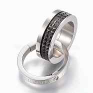 304 Stainless Steel Cubic Zirconia Pendants, Ring with Word Love, Gunmetal & Stainless Steel Color, 19~19.5x3~6mm, Inner Diameter: 14~15mm(STAS-F168-61BP)