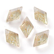 Embossed Glass Rhinestone Pendants, Rhombus, Faceted, Paradise Shine, 13x8x4.2mm, Hole: 1.2mm(GLAA-J101-04A-001PS)