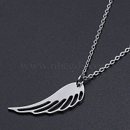 201 Stainless Steel Pendant Necklaces, with Cable Chains and Lobster Claw Clasps, Wing, Stainless Steel Color, 17.7 inch(45cm), 1.5mm(NJEW-S105-JN568-45-1)