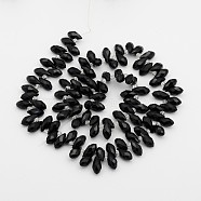 Electroplate Glass Faceted Teardrop Beads Strands, Top Drilled Beads, Black, 11.5~13x6mm, Hole: 1mm, about 100pcs/strand, 16.5 inch(X-EGLA-D014-14)