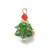 Christmas Tree Glass Pendants, with Real 18K Gold Plated Brass Beads and Findings, Colorful, 26x18.5x18.5mm, Hole: 2.2mm(PALLOY-JF01964-02)