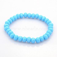 Faceted Opaque Solid Color Crystal Glass Rondelle Beads Stretch Bracelets, Deep Sky Blue, 68mm(BJEW-F072-06)