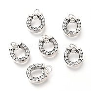 Brass Micro Pave Clear Cubic Zirconia Charms, Flat Round, Antique Silver, 10x8.9x2.8mm, Hole: 2.8mm(ZIRC-O036-24AS)