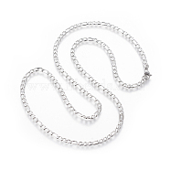 304 Stainless Steel Figaro Chain Necklaces, with Lobster Claw Clasps, Stainless Steel Color, 23.7 inch(60.3cm), 3.5mm(NJEW-E143-12P)