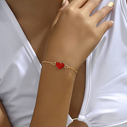 Elegant Red Heart Alloy Link Bracelets for Women, Minimalist Fashion Jewelry(OY5137)