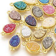 Druzy Resin Links connectors, with Golden Tone Brass Findings, teardrop, Mixed Color, 16x8.5x4~5mm, Hole: 1mm(RESI-T019-01)